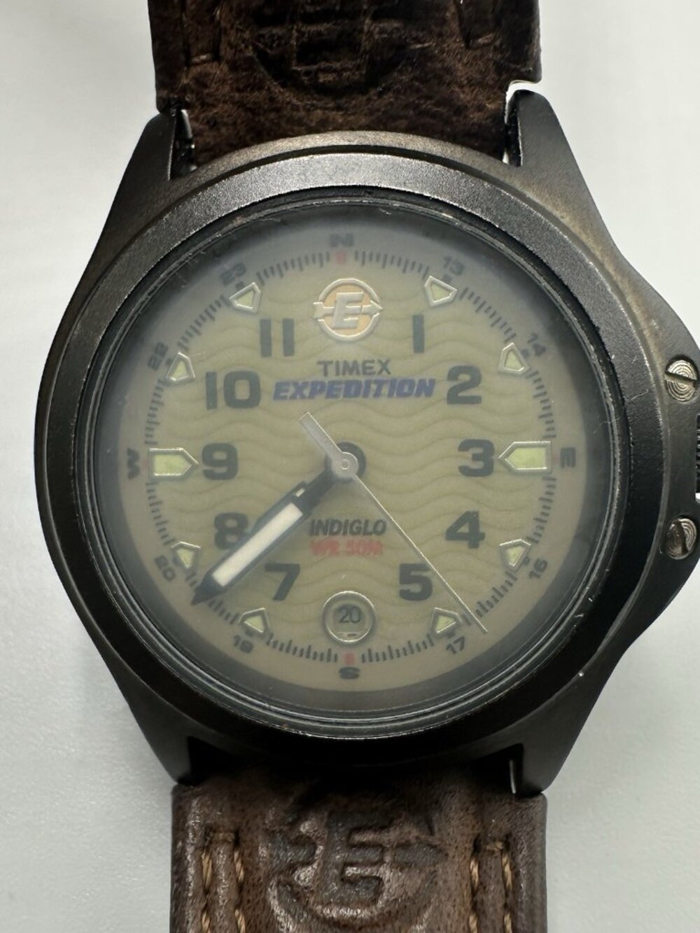 Timex Expedition Watch Womens Indiglo Dial Date Window Brown Leather Band Works